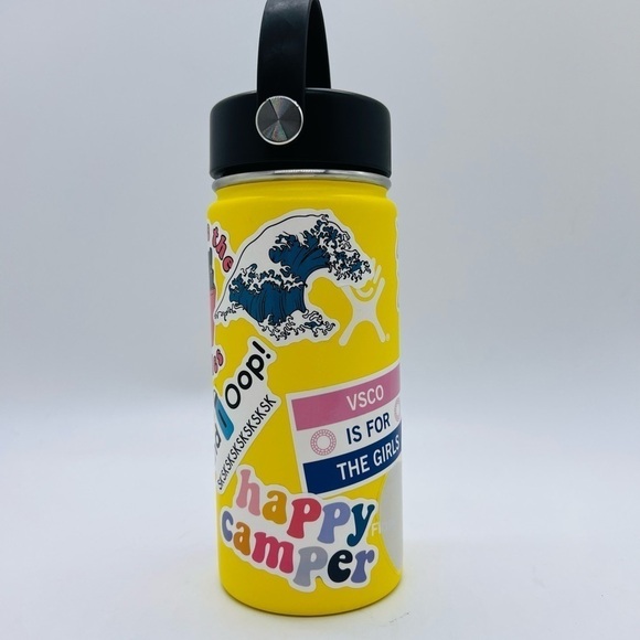 HYDRO FLASK 16 OUNCE WIDE MOUTH LEMON YELLOW WITH STICKERS WATER BOTTLE - Picture 2 of 10